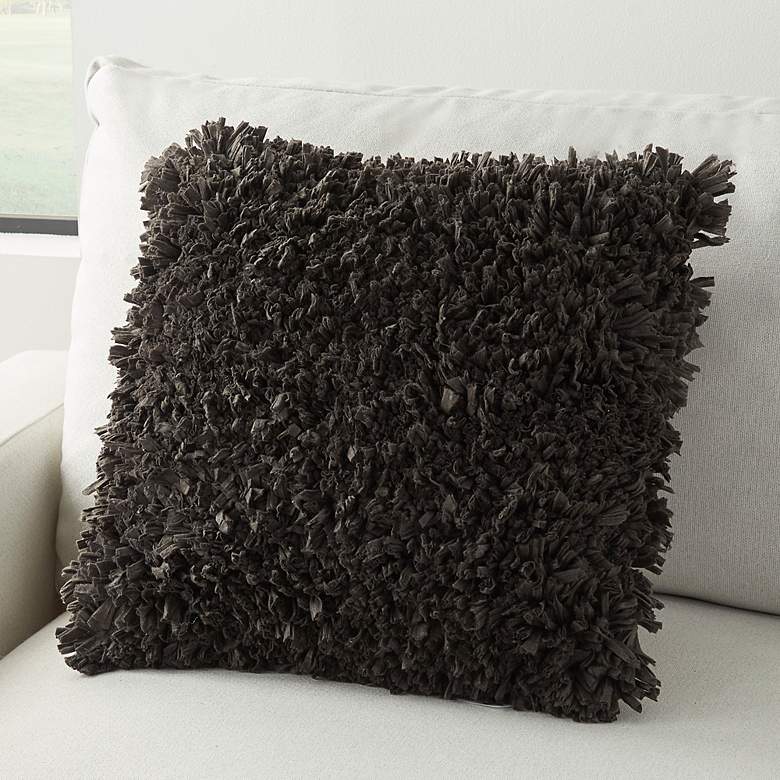 Image 1 Nourison Shag Charcoal 17 inch Square Throw Pillow