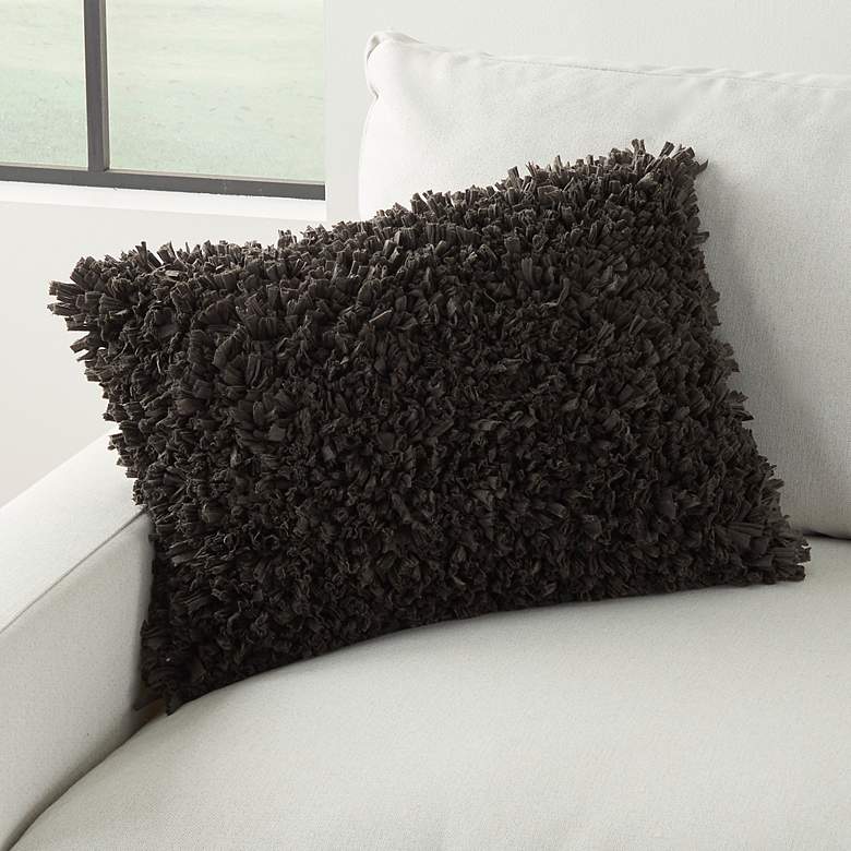 Image 1 Nourison Shag Charcoal 20" x 14" Decorative Throw Pillow