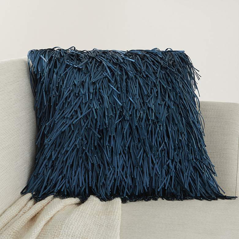 Image 1 Nourison Shag Navy Metallic Ribbon 20 inch Square Throw Pillow