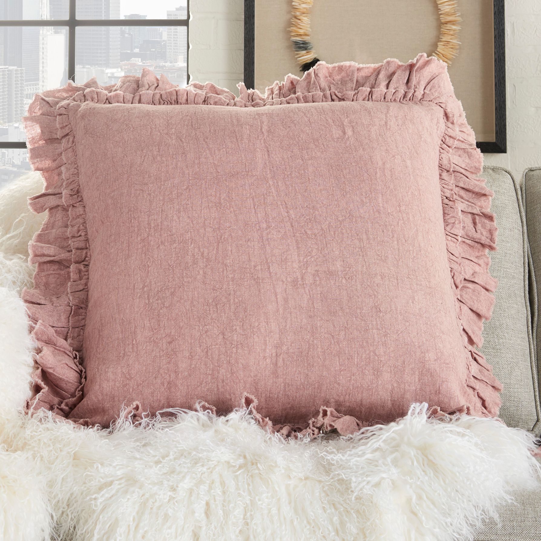 Blush colored throw online pillows