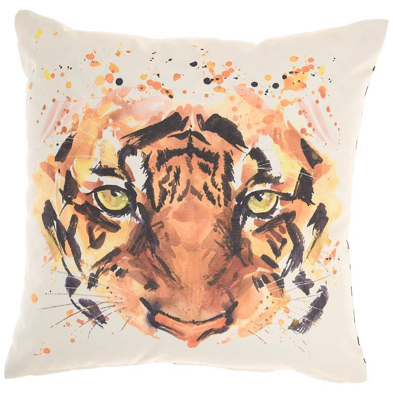 Image 2 Nourison Tiger Print 18" Square Outdoor Throw Pillow