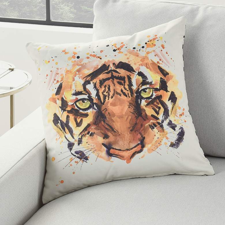 Image 1 Nourison Tiger Print 18" Square Outdoor Throw Pillow