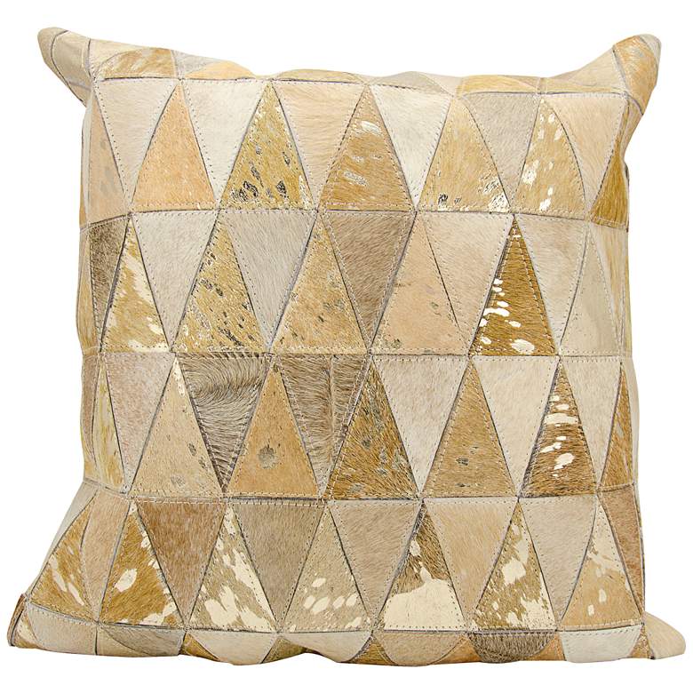 Image 1 Nourison Triangles Leather 20 inch Square Beige Gold Pillow