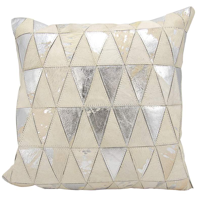 Image 1 Nourison Triangles Leather 20 inch Square White Silver Pillow