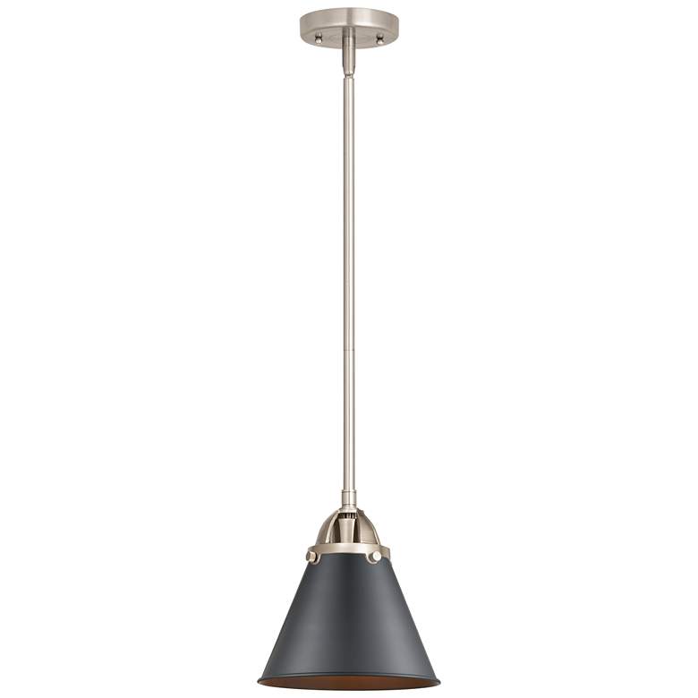 Image 1 Nouveau 2 Appalachian 8"W Brushed Nickel Stem Mini Pendant w/ Black Sh