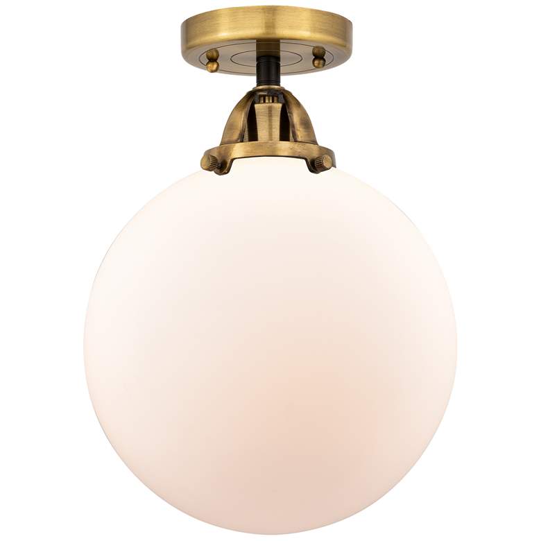 Image 1 Nouveau 2 Beacon 10" LED Semi-Flush Mount - Black Brass - Matte White