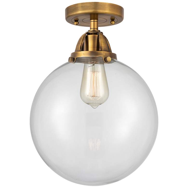 Image 1 Nouveau 2 Beacon 10" Semi-Flush Mount - Brushed Brass - Clear Shade