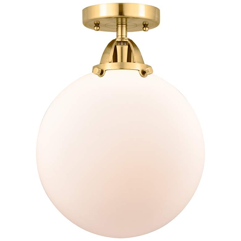 Image 1 Nouveau 2 Beacon 10" Semi-Flush Mount - Satin Gold - Matte White Shade