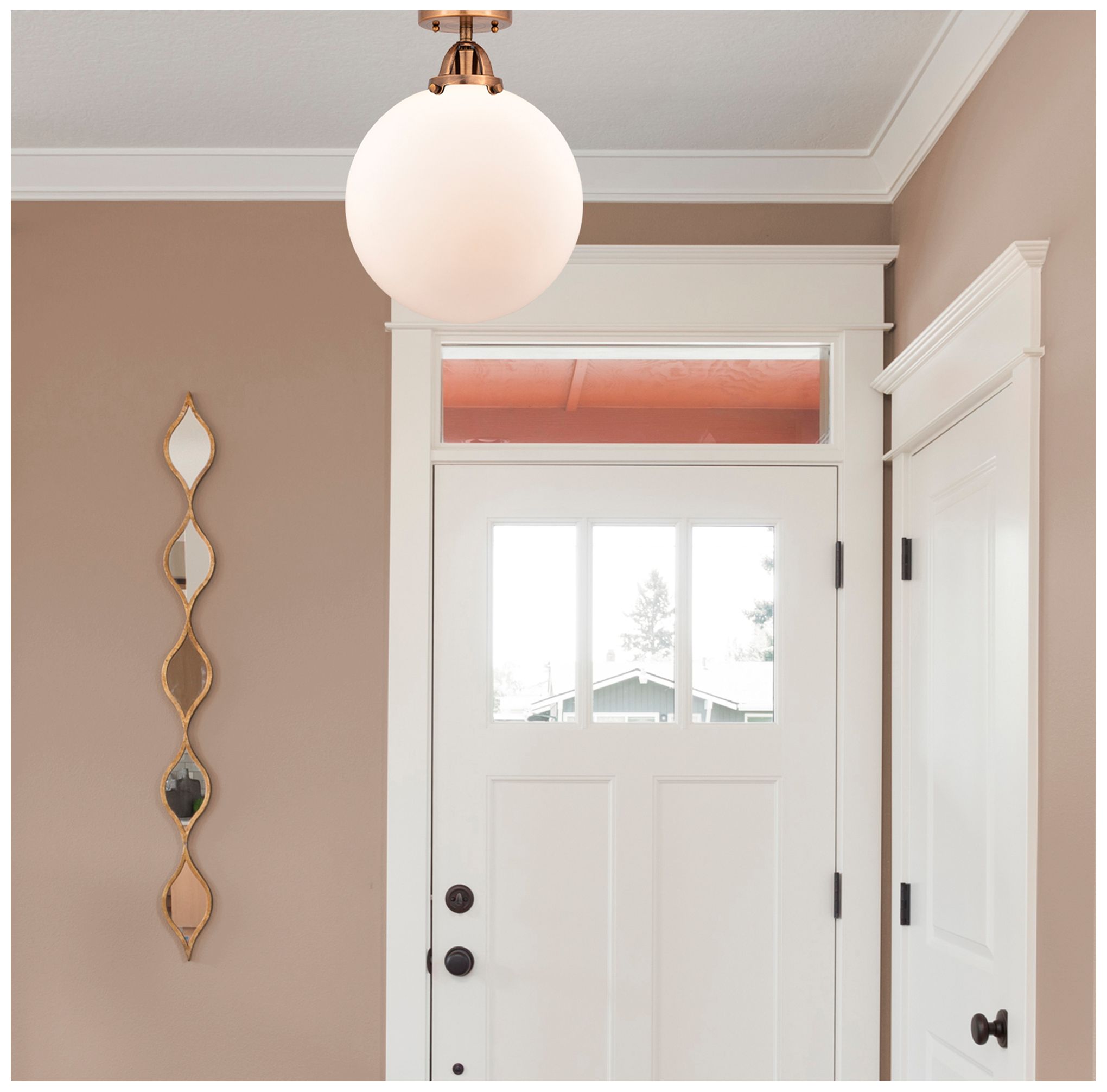 Image 2 Nouveau 2 Beacon 12" LED Semi-Flush Mount - Antique Copper - Matte Whi more views
