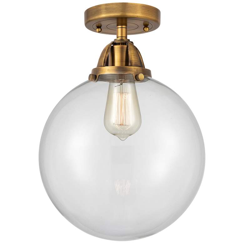 Image 1 Nouveau 2 Beacon 12" Semi-Flush Mount - Brushed Brass - Clear Shade