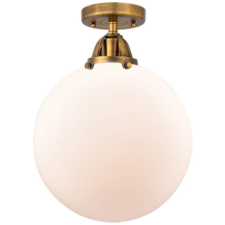 Image 1 Nouveau 2 Beacon 12" Semi-Flush Mount - Brushed Brass - Matte White Sh