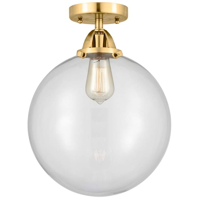 Image 1 Nouveau 2 Beacon 12" Semi-Flush Mount - Satin Gold - Clear Shade