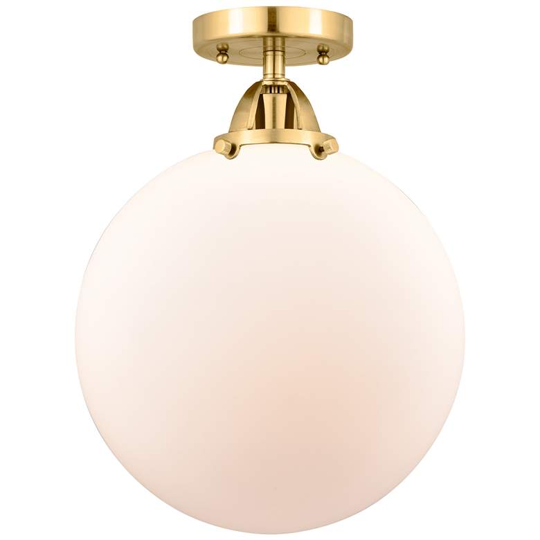 Image 1 Nouveau 2 Beacon 12" Semi-Flush Mount - Satin Gold - Matte White Shade
