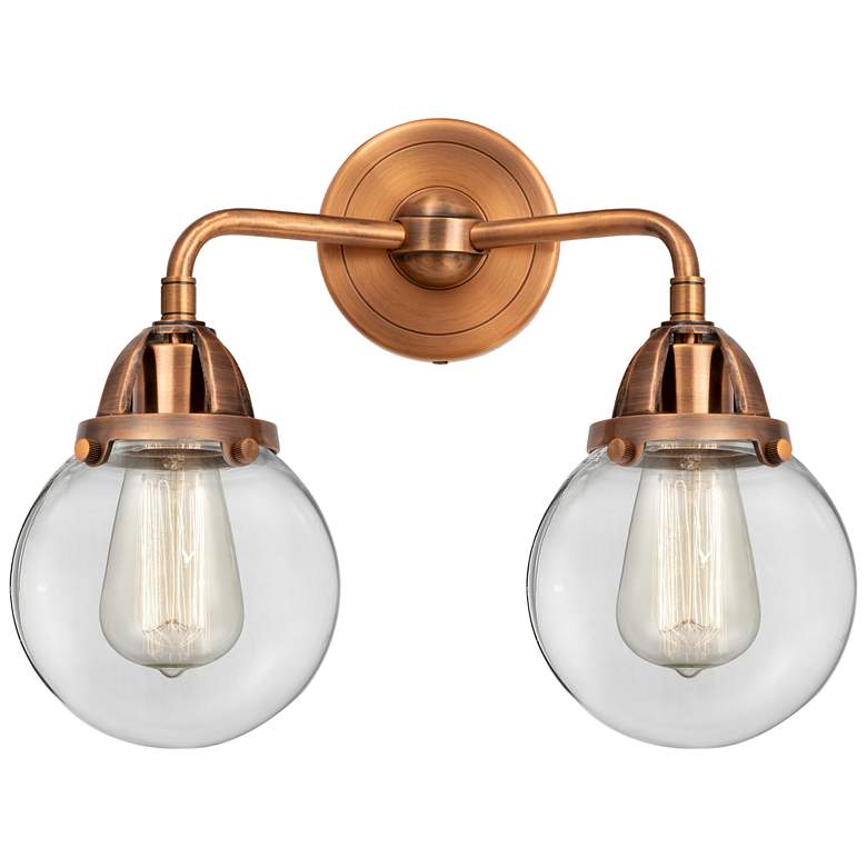 Image 1 Nouveau 2 Beacon 6" 2 Light 14" Bath Light - Antique Copper - Cle