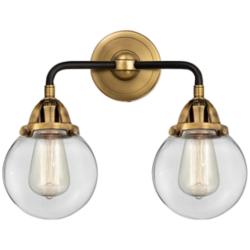 Nouveau 2 Beacon 6" 2 Light 14" Bath Light - Black Brass - Clear
