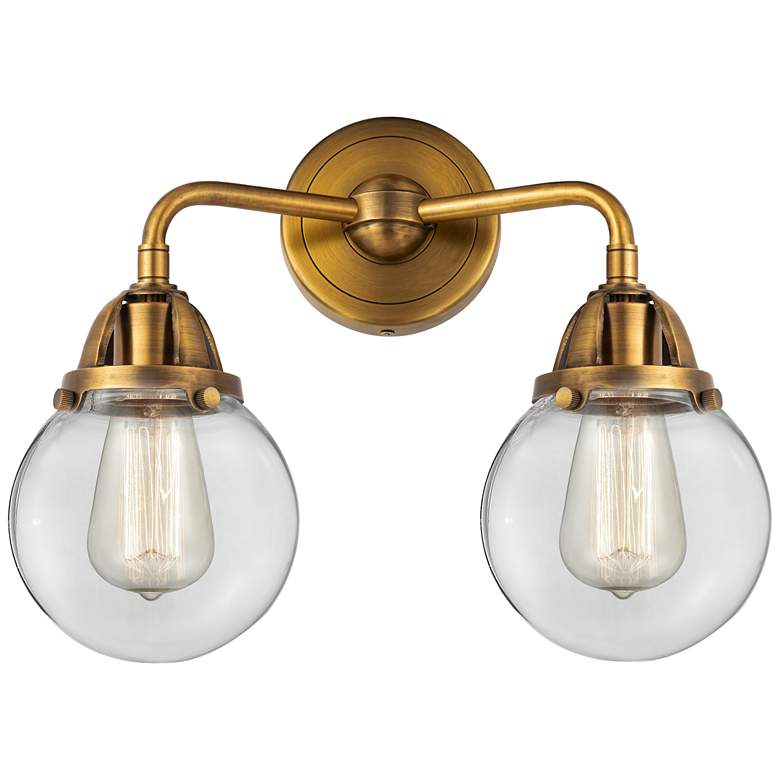 Image 1 Nouveau 2 Beacon 6" 2 Light 14" Bath Light - Brushed Brass - Clea