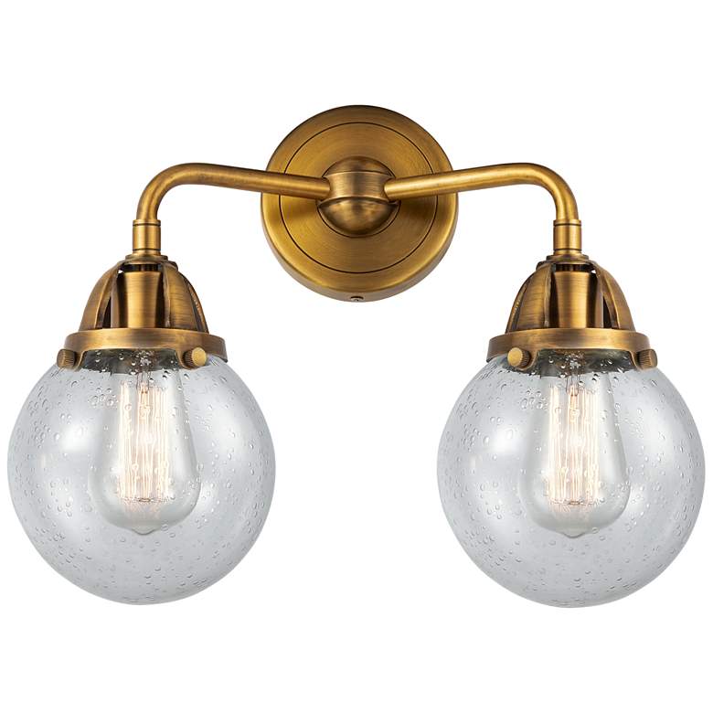 Image 1 Nouveau 2 Beacon 6" 2 Light 14" Bath Light - Brushed Brass - Seed