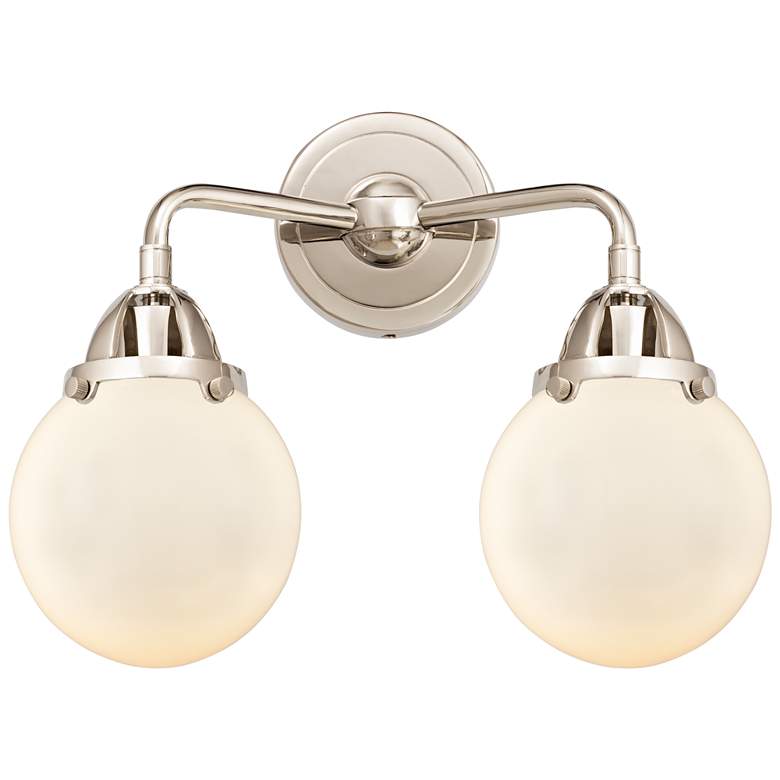 Image 1 Nouveau 2 Beacon 6" 2 Light 14" Bath Light - Polished Nickel - Wh
