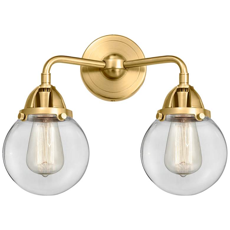 Image 1 Nouveau 2 Beacon 6" 2 Light 14" Bath Light - Satin Gold - Clear S