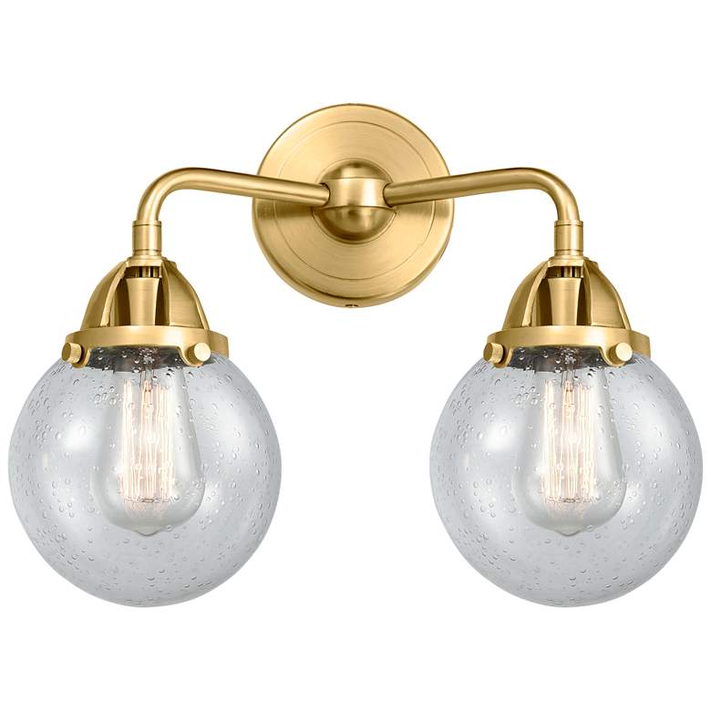 Image 1 Nouveau 2 Beacon 6" 2 Light 14" Bath Light - Satin Gold - Seedy S