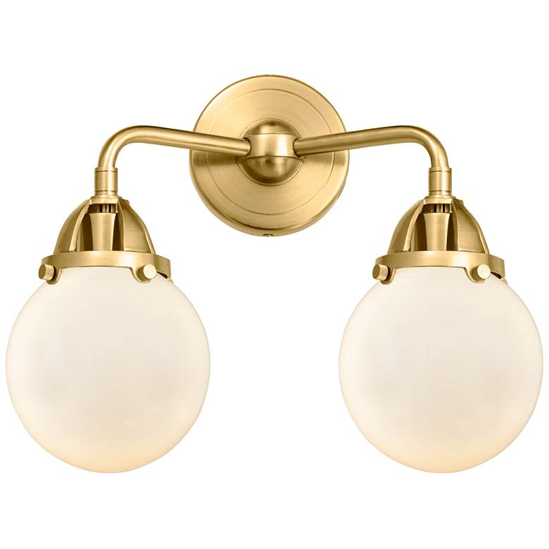 Image 1 Nouveau 2 Beacon 6" 2 Light 14" LED Bath Light - Satin Gold - Whi