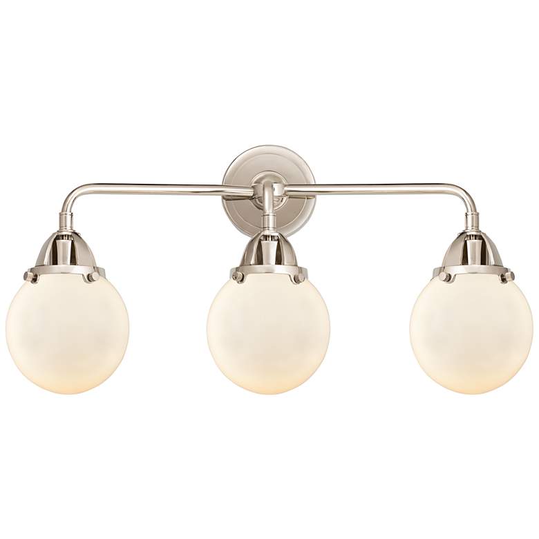 Image 1 Nouveau 2 Beacon 6 inch 3 Light 24 inch Bath Light - Polished Nickel - Wh