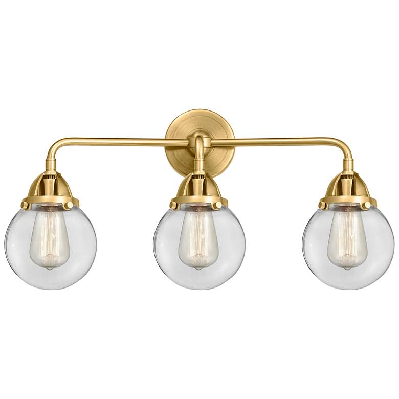 Image 1 Nouveau 2 Beacon 6" 3 Light 24" Bath Light - Satin Gold - Clear S