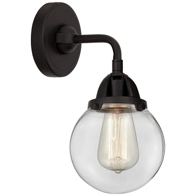 Image 1 Nouveau 2 Beacon 6" Incandescent Sconce - Matte Black Finish - Clear S