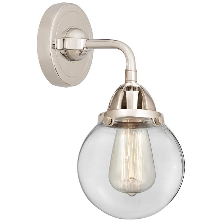 Image 1 Nouveau 2 Beacon 6" Incandescent Sconce - Nickel Finish - Clear Shade