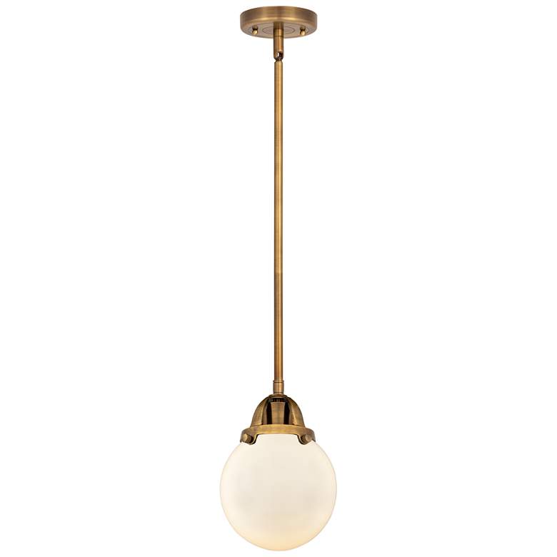 Image 1 Nouveau 2 Beacon 6" LED Mini Pendant - Brushed Brass - Matte White Sha