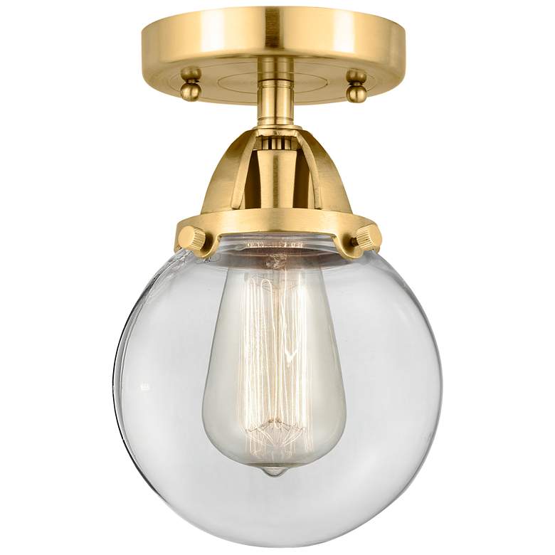 Image 1 Nouveau 2 Beacon 6" LED Semi-Flush Mount - Satin Gold - Clear Shade
