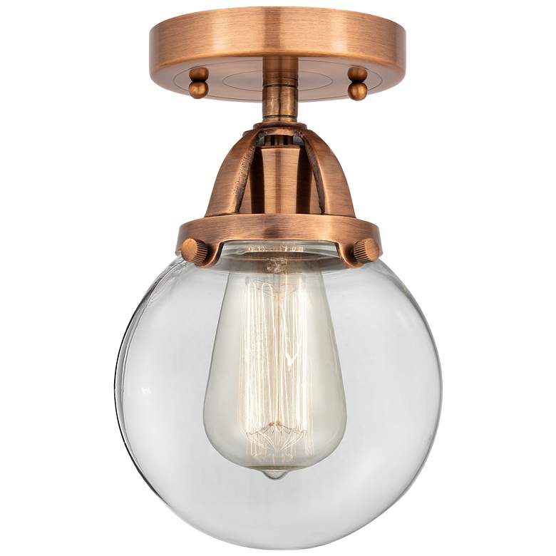 Image 1 Nouveau 2 Beacon 6" Semi-Flush Mount - Antique Copper - Clear Shade