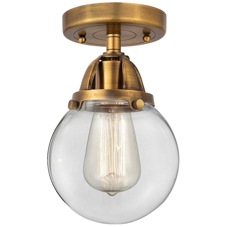 Image 1 Nouveau 2 Beacon 6" Semi-Flush Mount - Brushed Brass - Clear Shade
