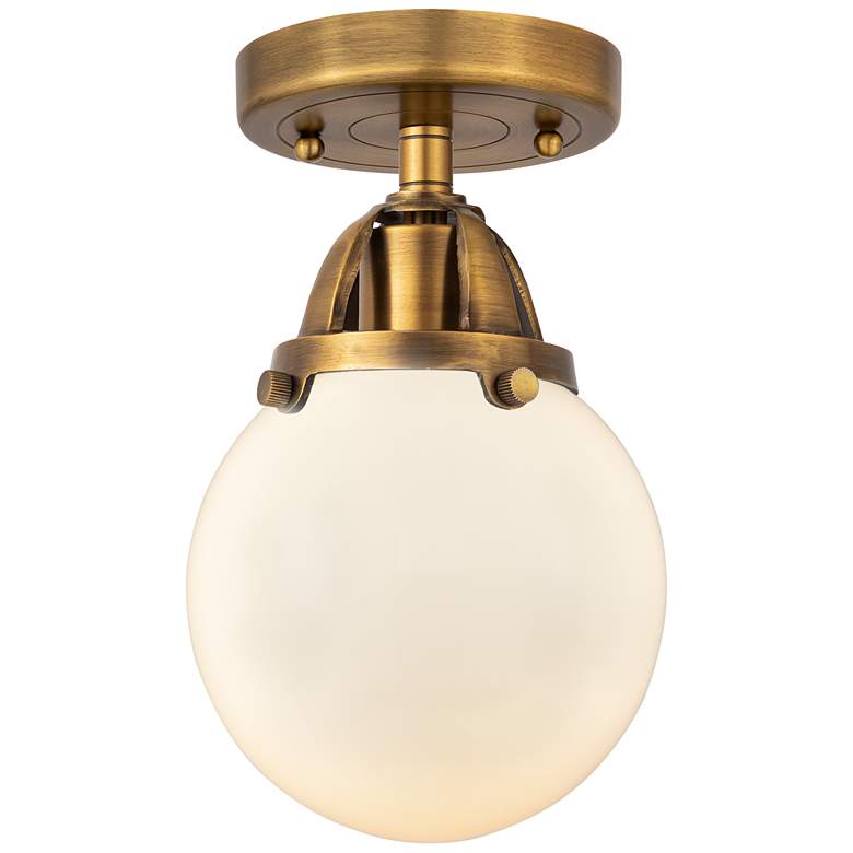 Image 1 Nouveau 2 Beacon 6" Semi-Flush Mount - Brushed Brass - Matte White