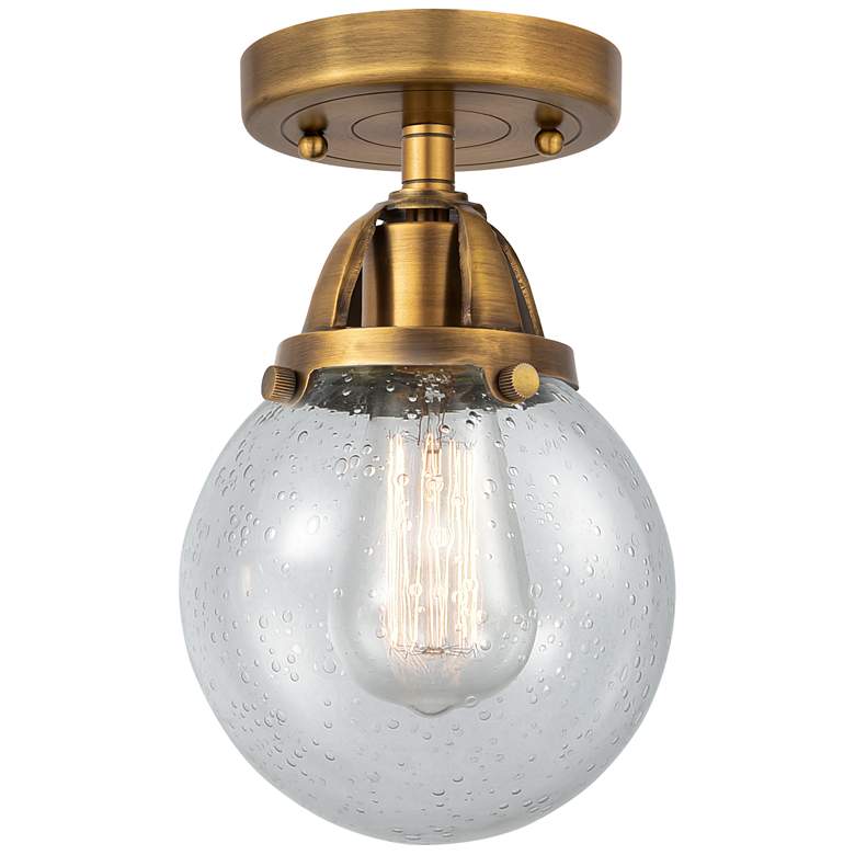 Image 1 Nouveau 2 Beacon 6" Semi-Flush Mount - Brushed Brass - Seedy Shade