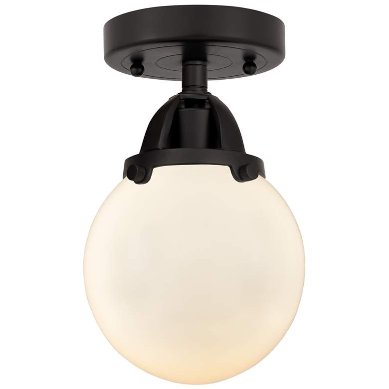 Image 1 Nouveau 2 Beacon 6" Semi-Flush Mount - Matte Black - Matte White Shade