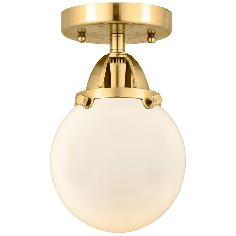 Image 1 Nouveau 2 Beacon 6" Semi-Flush Mount - Satin Gold - Matte White Shade