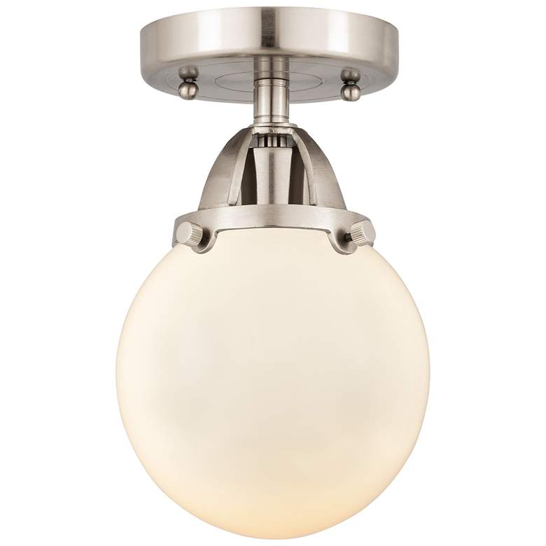 Image 1 Nouveau 2 Beacon 6" Semi-Flush Mount - Satin Nickel - Matte White