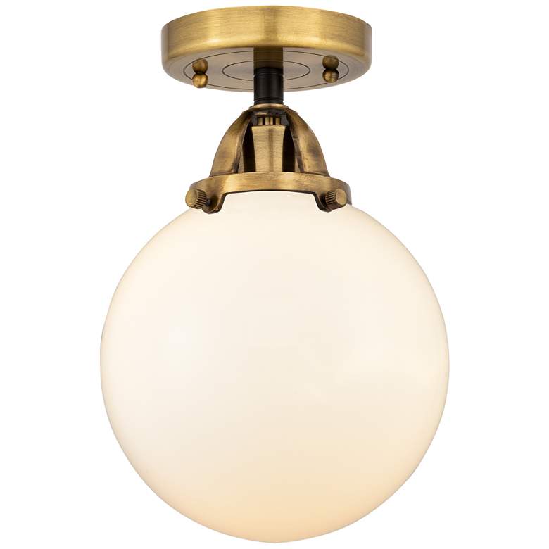 Image 1 Nouveau 2 Beacon 8" LED Semi-Flush Mount - Black Brass - Matte White