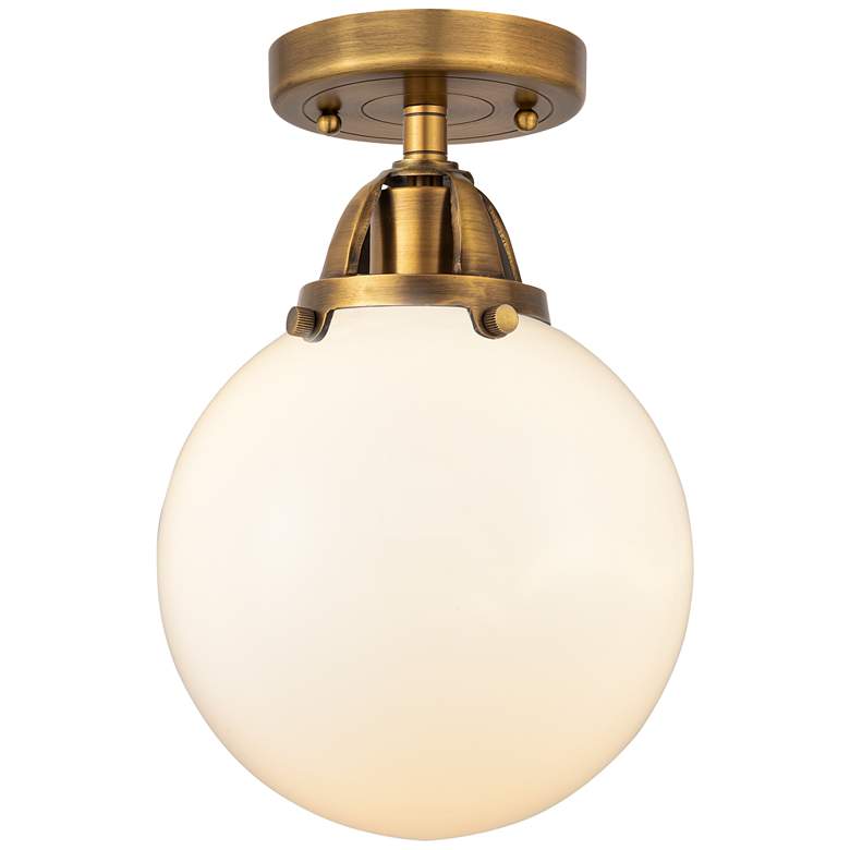 Image 1 Nouveau 2 Beacon 8" LED Semi-Flush Mount - Brushed Brass - Matte White