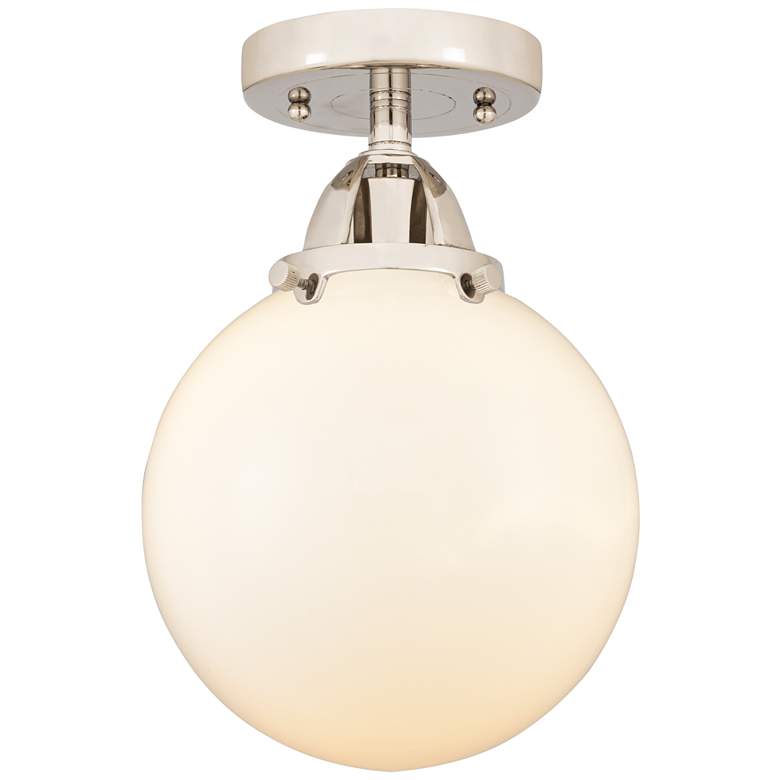 Image 1 Nouveau 2 Beacon 8" LED Semi-Flush Mount - Polished Nickel - Matte Whi