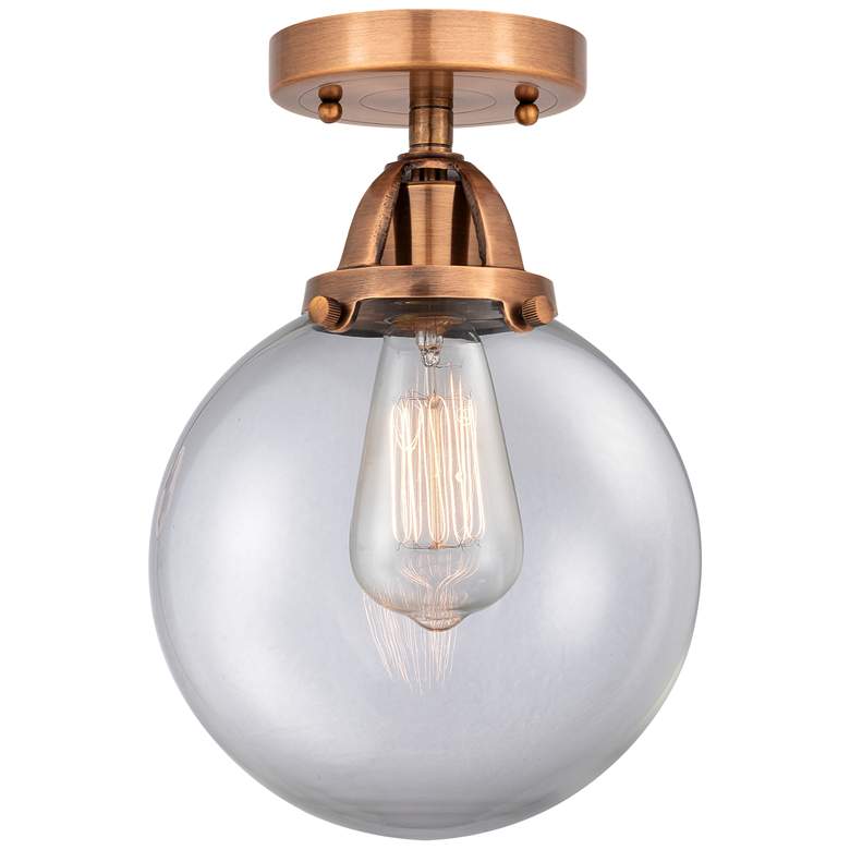 Image 1 Nouveau 2 Beacon 8" Semi-Flush Mount - Antique Copper - Clear Shade