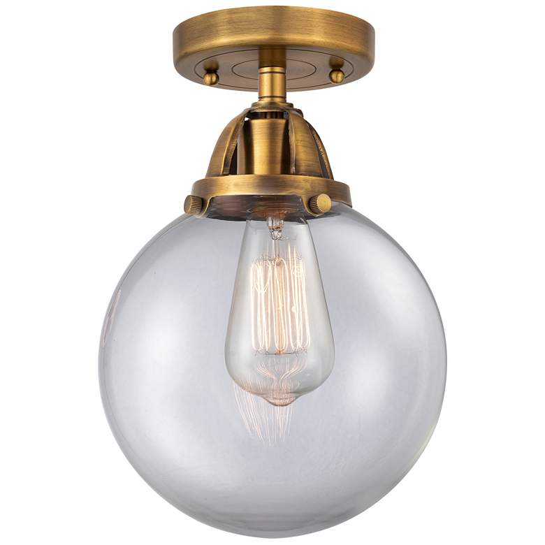 Image 1 Nouveau 2 Beacon 8 inch Semi-Flush Mount - Brushed Brass - Clear Shade