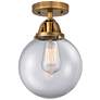 Nouveau 2 Beacon 8" Semi-Flush Mount - Brushed Brass - Clear Shade