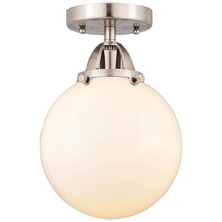 Image 1 Nouveau 2 Beacon 8" Semi-Flush Mount - Brushed Satin Nickel - Matte Wh