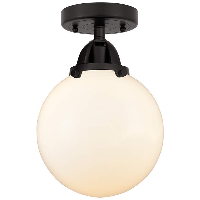 Image 1 Nouveau 2 Beacon 8" Semi-Flush Mount - Matte Black - Matte White Shade