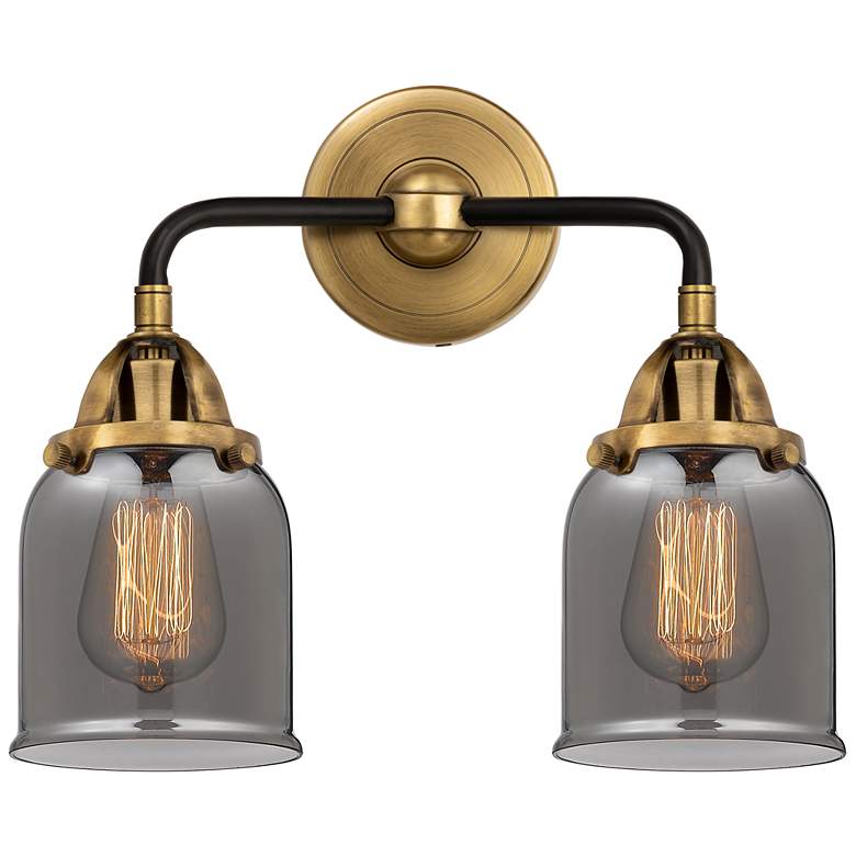 Image 1 Nouveau 2 Bell 5" 2 Light 13" Bath Light - Black Brass - Smoke Sh