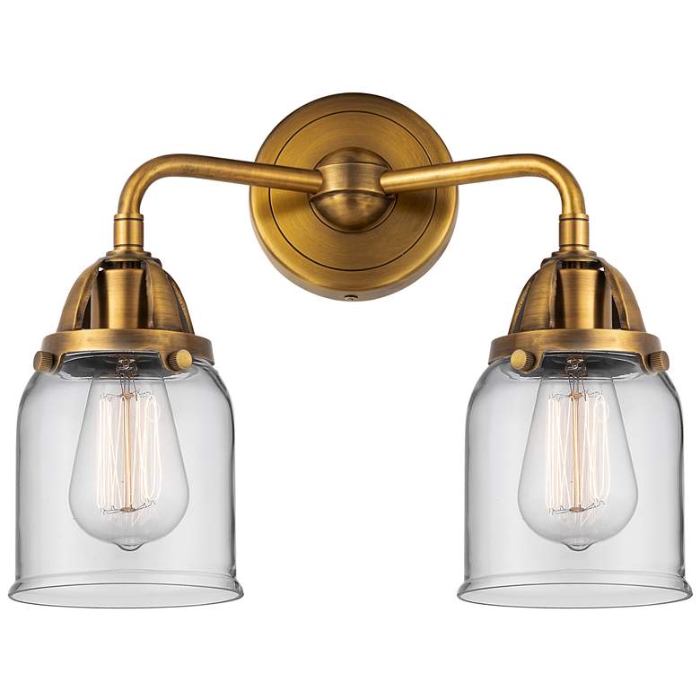 Image 1 Nouveau 2 Bell 5" 2 Light 13" Bath Light - Brushed Brass - Clear