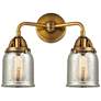 Nouveau 2 Bell 5" 2 Light 13" Bath Light - Brushed Brass - Silver