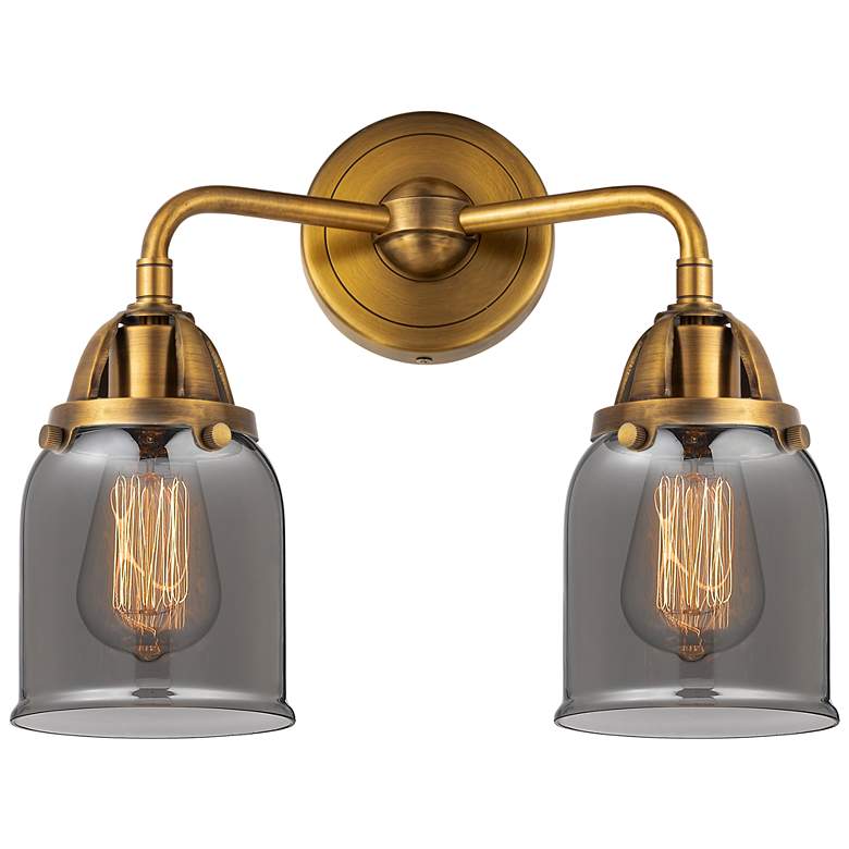 Image 1 Nouveau 2 Bell 5" 2 Light 13" Bath Light - Brushed Brass - Smoke